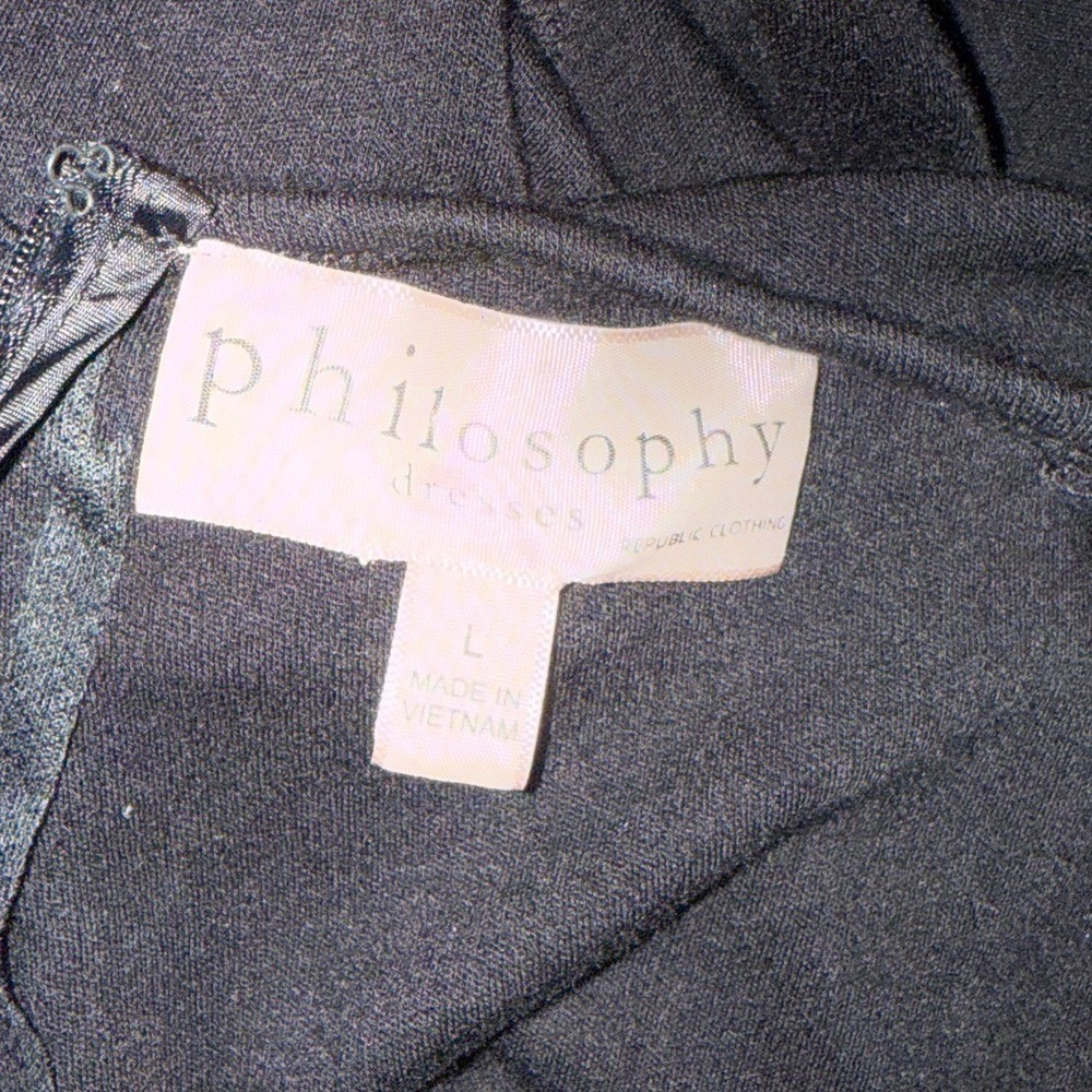 Philosophy Black Long Sleeve Midi Dress Stretch Knit Minimalist L - Picture 5 of 5